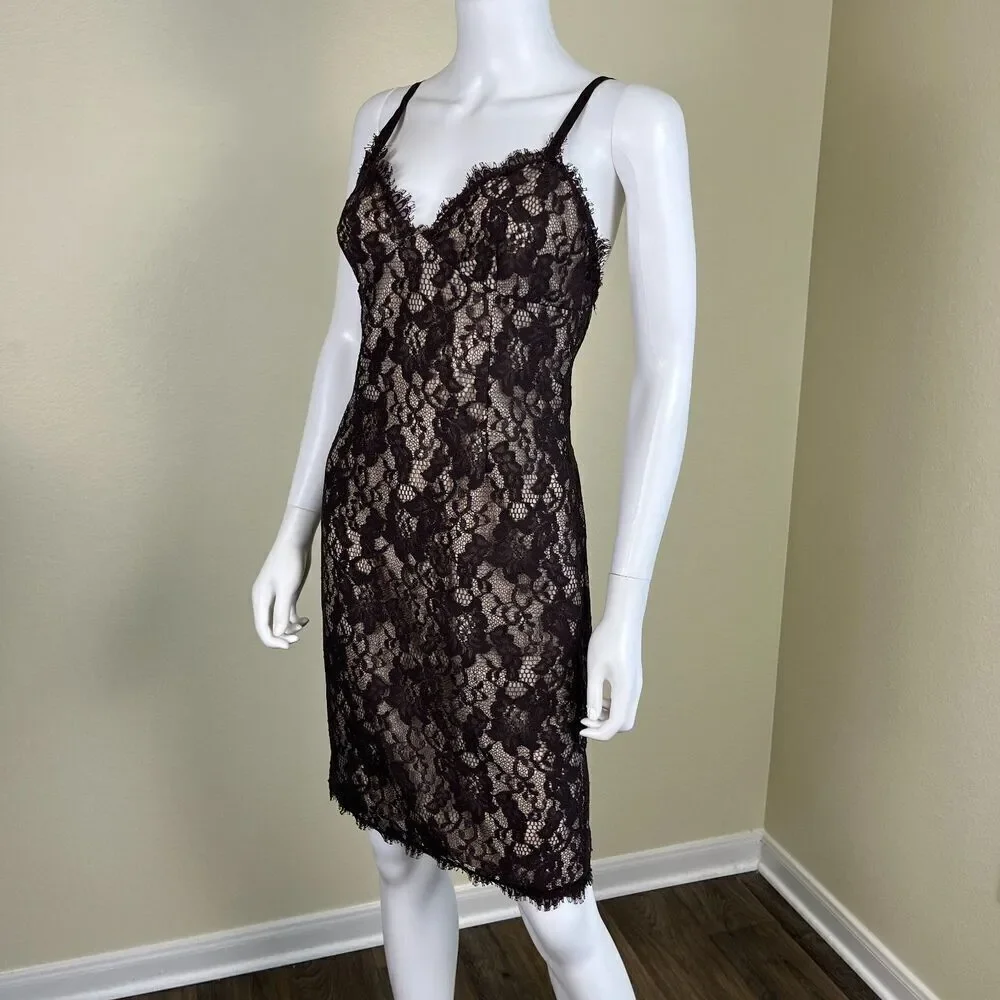 Rebecca Taylor Women Size 4 Brown Floral Lace Bodycon Midi Dress Sleevless Party